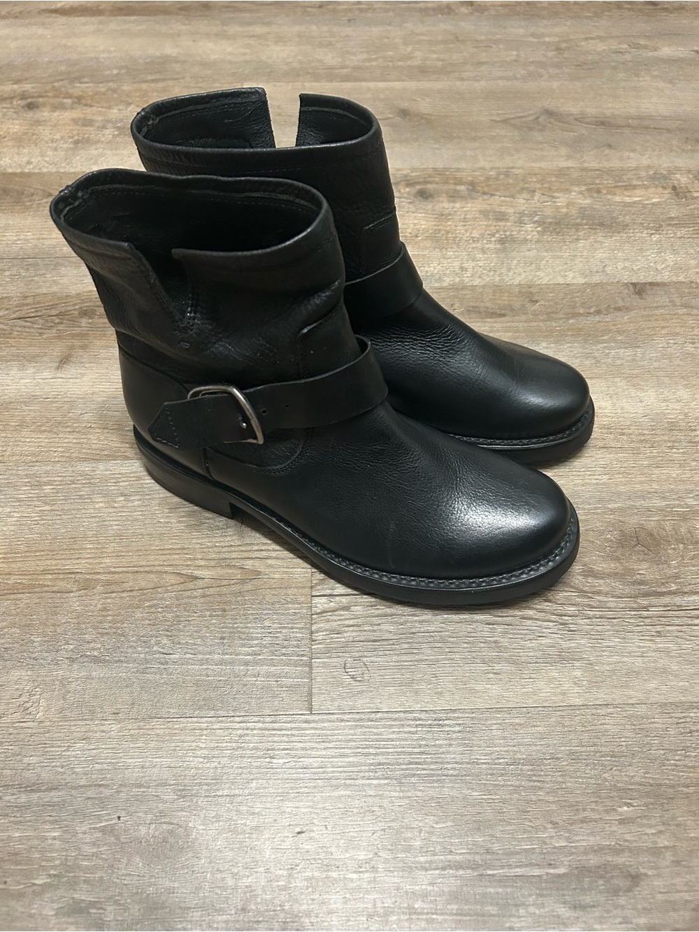 Frye Veronica Women Size 5.5 Black Leather Harness Moto Ankle Pull On Boots